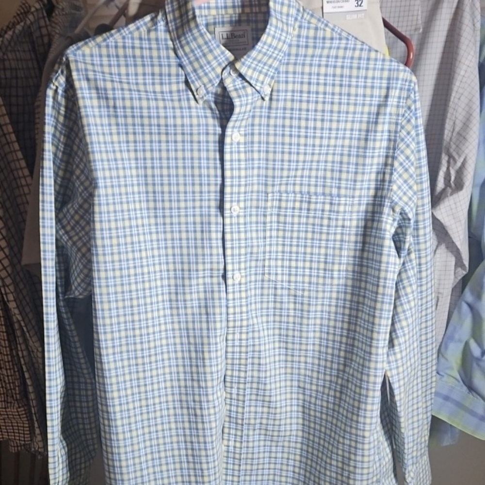 L.L. Bean Light Blue and Green Checkered Shirt